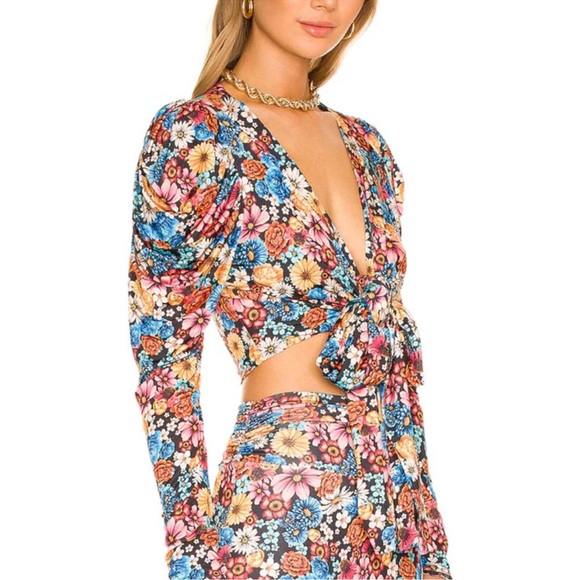 AFRM X Revolve Celeste Top Floral Puff Sleeve Multi Wildflower Bouquet Small - Picture 1 of 9